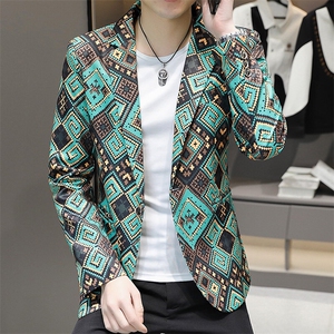507A-X609-P75 2025春季时尚男士碎花西服长袖小西装图片