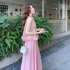 新中式国风套装裙女2025夏季新款超好看粉色提花背心阔腿裤两件套，女装套装/套裙，2C255