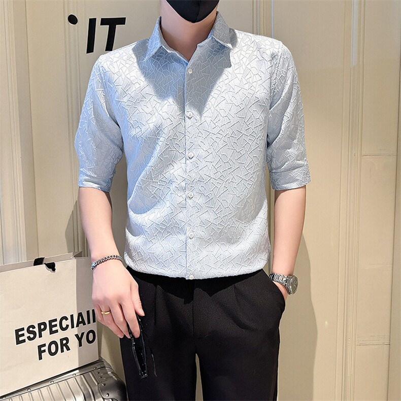 店主风社会小伙男纯色七分袖衬衫男日常衬衣301A-1/CS562/P55,男装衬衫,星座301A-1