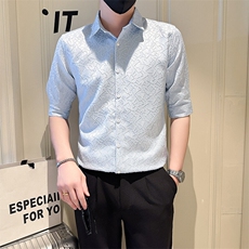 店主风社会小伙男纯色七分袖衬衫男日常衬衣301A-1/CS562/P55，男装衬衫，星座301A-1