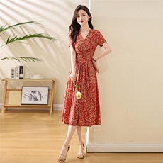 2025年夏季新款气质穿搭高级感仿真丝连衣裙现货，女装连衣裙，多彩