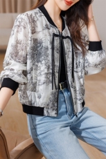 新中式水墨印花薄款外套女2024春夏新款宽松时尚休闲夹克防晒上衣，女装短外套，余墨