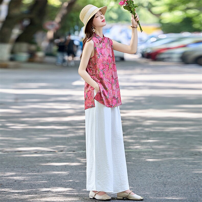 新中式国风套装女2025夏新款气质巨好看的无袖小香风阔腿裤两件套,女装套装/套裙,芭米依尚