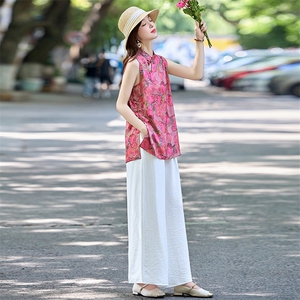 新中式国风套装女2025夏新款气质巨好看的无袖小香风阔腿裤两件套图片