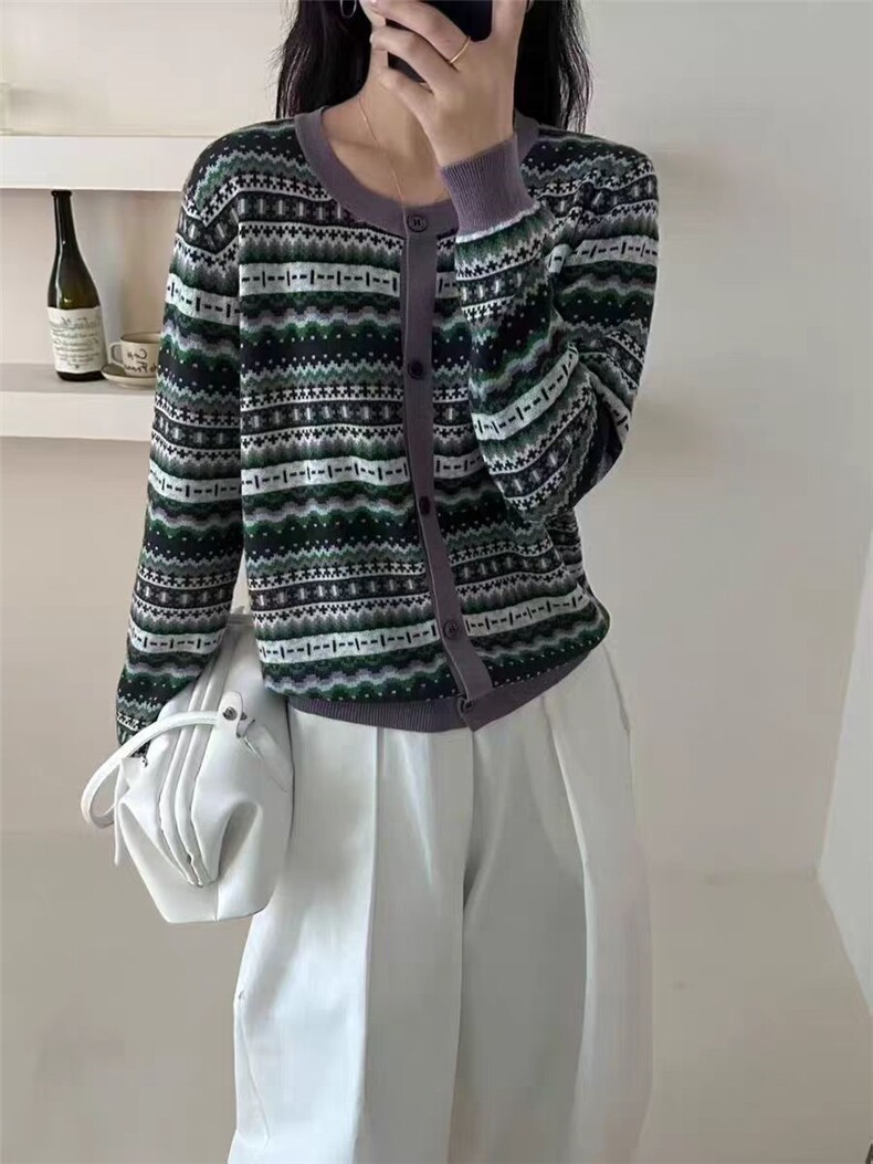 2025年秋季通勤复古提花开衫时尚百搭通勤简约，女装针织衫/毛衣，源达羊绒