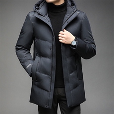 21冬季90灰鸭绒纯色休闲中长款羽绒服男大衣连帽男装DS12116-P285，男装羽绒服，电商B212（原钱塘6029）
