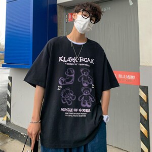 2023夏季新款港风外景宽松大码圆领卡通印花半袖T恤T16-P28,男装T恤,星座914-3