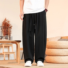 8XL-M亚麻弯刀裤直筒阔腿裤子男夏季宽松大码运动灯笼裤KZ068P60，男装休闲裤，电商B312