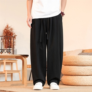 8XL-M亚麻弯刀裤直筒阔腿裤子男夏季宽松大码运动灯笼裤KZ068P60图片