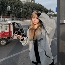 潮牌三条杠连帽开衫字母卫衣男女2025美式高街慵懒风情侣外套，女装短外套，星座601-1