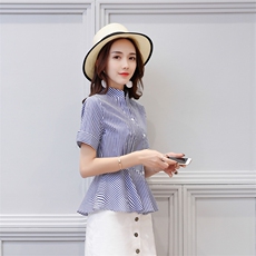 气质时尚显瘦修身简约街头条纹潮流五分袖衬衫2020年夏季，女装衬衫，众宇琦
