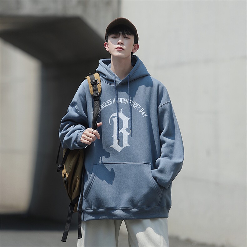 2022美式复古字体宽松连帽卫衣Y116常规版P48加绒版P65咖色,男装卫衣,电商B219