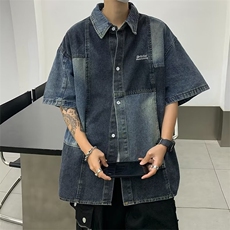 设计感拼接牛仔外套短袖欧美高街夹克春秋潮牌美式休闲WT045p58，男装夹克，星座1013