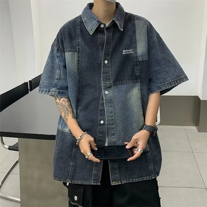 设计感拼接牛仔外套短袖欧美高街夹克春秋潮牌美式休闲WT045 p58图片