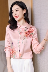 杭州重磅真丝衬衫女长袖高端真丝2026新款春秋粉色印花上衣，女装衬衫，阿舍尔精品