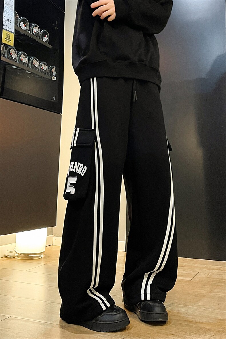 8XL-M美式条纹工装裤休闲裤男宽松直通阔腿加绒裤子K9123P78控98,男装休闲裤,电商D206-1