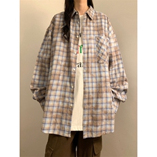 24秋晕染撞色格子衬衫宽松长袖外套男女上衣CS1158-P58控78，男装衬衫，星座1015-1