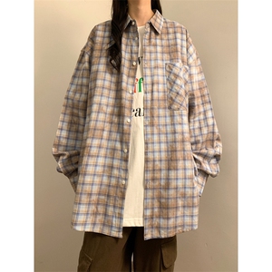24秋晕染撞色格子衬衫宽松长袖外套男女上衣CS1158-P58控78图片