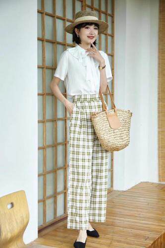现货夏休闲格子裤，女装，OL
