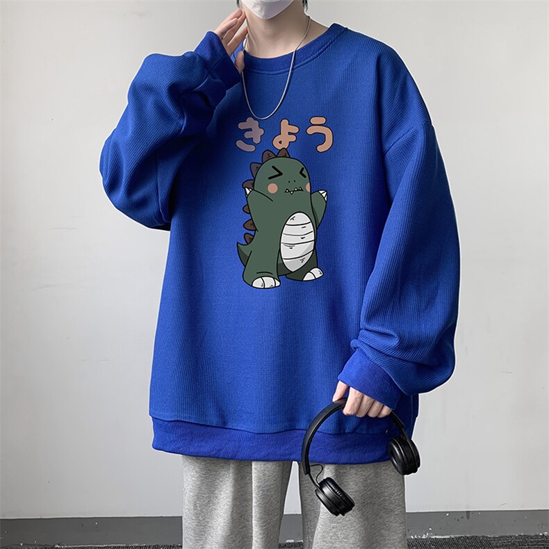 华夫格卫衣圆领卫衣男大码长袖t恤男外套HW76037-P30加绒款-P40,男装卫衣,电商A040
