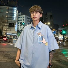 电商DSA028-DX23L152100聚酯特P25新款港风潮流印花短袖衬衫男，男装T恤，电商A028