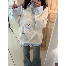 网图现货~学院风可爱毛绒小狗假两件POLO领卫衣男女长袖上衣WB652，男装卫衣，星座601-2