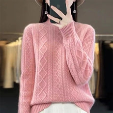 长袖纯色2024年秋季套头时尚气质简约针织衫，女装针织衫/毛衣，萱芳婷羊绒