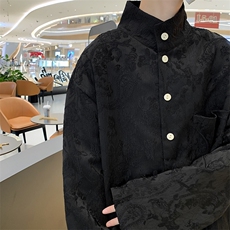 复古新中式风男衬衫秋季提花立领高级感潮唐装XZ212-QCS533-P47，男装衬衫，星座212-1