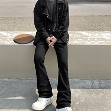 纯黑色高弹修身直筒大码微喇毛边牛仔裤男K860-K866-P50，男装牛仔裤，星座205