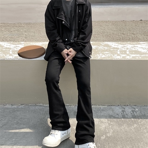 纯黑色高弹修身直筒大码微喇毛边牛仔裤男K860-K866-P50图片
