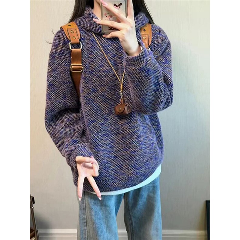 网图有货美式复古毛绒针织卫衣男女美式连帽衫宽松外套A1242-P62，女装短外套，星座1505