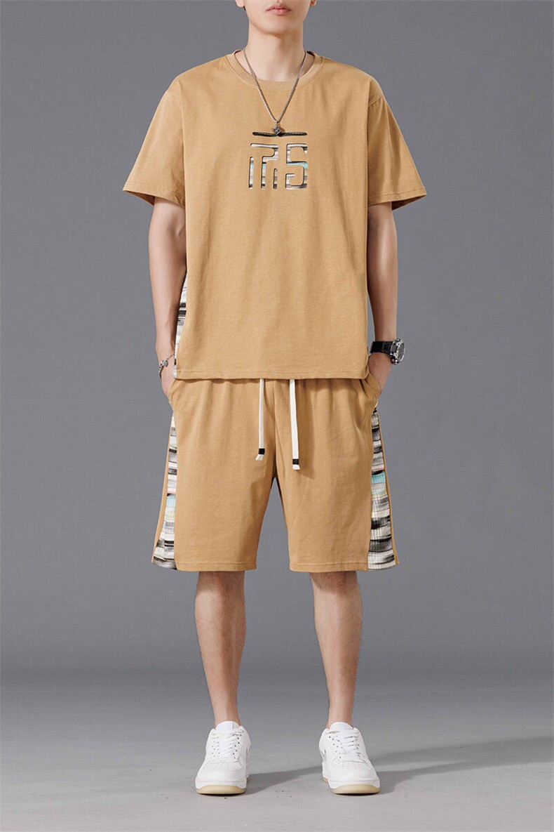 新中式风2025短T短裤一套潮牌帅气休闲套装XZ301b-2-TZ16TP38,男装T恤,星座301B-2（原A443-1）