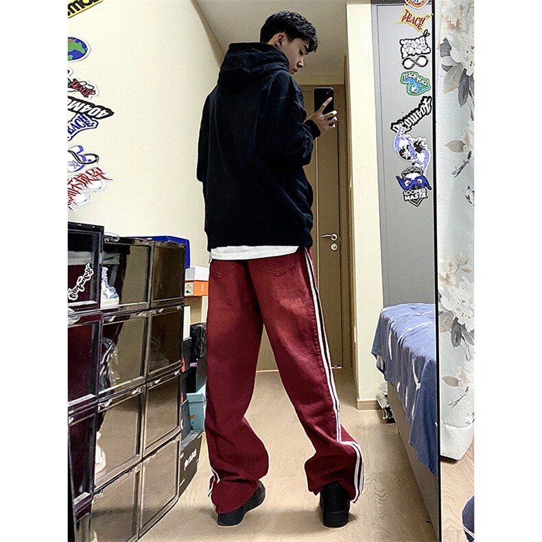B221美式ins高街暗黑小众宽松直筒运动牛仔裤LK23139-P65控88,男装牛仔裤,电商B221