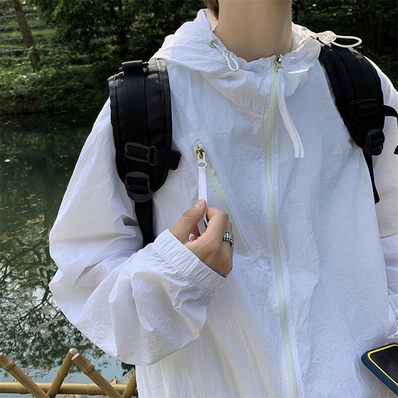 防晒衣男韩版潮流纯色连帽拉链个性2024夏季薄款ins外套W4847-P39,男装防晒衣,星座412-3