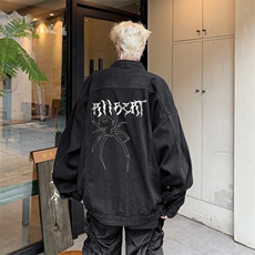男装牛仔外套2026秋蜘蛛字母印花男生翻领夹克XZ514-2-N103-P88，男装工装外套，星座514-2(原B239)