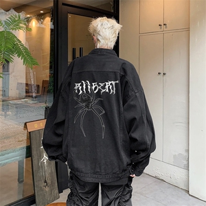 男装牛仔外套 2026秋蜘蛛字母印花男生翻领夹克 XZ514-2-N103-P88图片