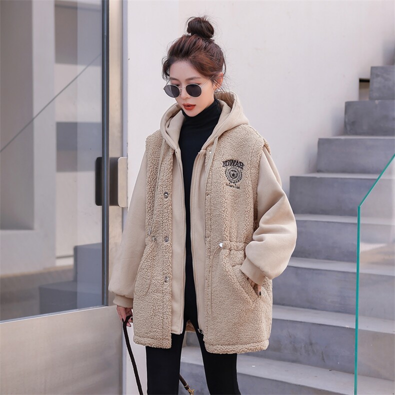 颗粒绒外套女2022冬季新款女装韩版时尚休闲保暖加厚仿羊羔毛外套,女装羊羔毛/颗粒绒,慧尚依恋