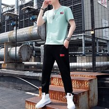 男士短袖套装夏季新款韩版宽松T恤两件套运动休闲装男潮Y，男装T恤，星座509