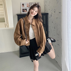 25春款麂皮绒翻领复古港风夹克外套--浙宝208-P145K208，女装大码女装，浙宝208