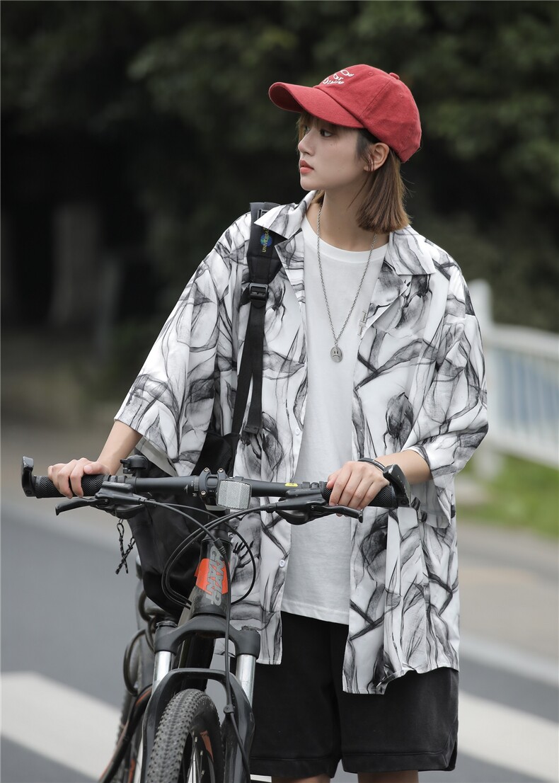 夏季冰丝印花短袖情侣衬衫外套,男装衬衫,电商A430（原星座702）