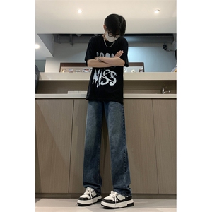 现货 水洗复古宽松直筒牛仔裤男 K5806-P50 控78图片