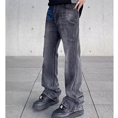 2026春复古多口袋做旧拼接牛仔裤宽松直筒阔腿裤子K60856-P50网图，男装牛仔裤，电商B245
