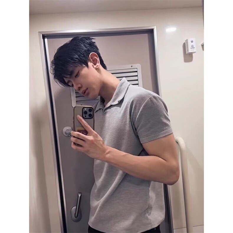 硬汉风polo衫短袖男款高级感痞帅健身运动正肩T恤美式收袖口半袖,男装T恤,星座506A
