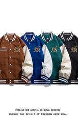 22秋冬新款设计感趣味印花PU皮棒球服夹克外套G643P85控108，男装夹克，电商A247-1