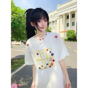 万针全刺绣工艺抖音得物高品质260克重磅纯棉双纱美式高街短袖T恤图片