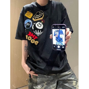 美式高街刺绣短袖T恤女2025夏季宽松情侣设计感半袖上衣ST560-P39图片