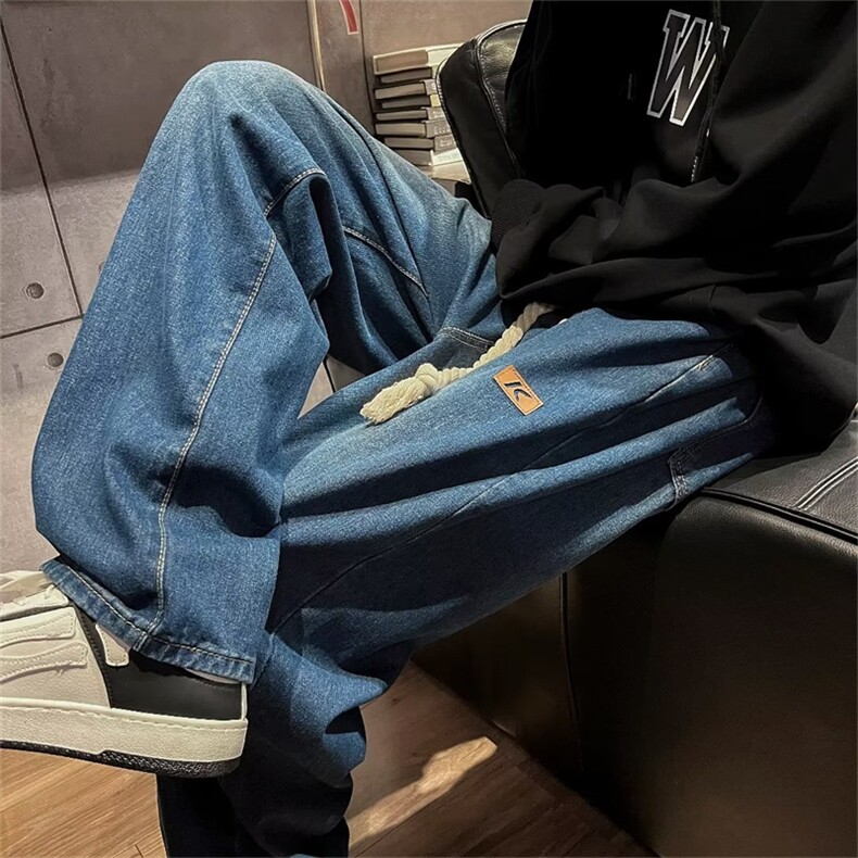 欧美嘻哈复古做旧水洗直筒牛仔裤男潮牌宽松阔腿休闲裤N9337-P49，男装牛仔裤，星座1008