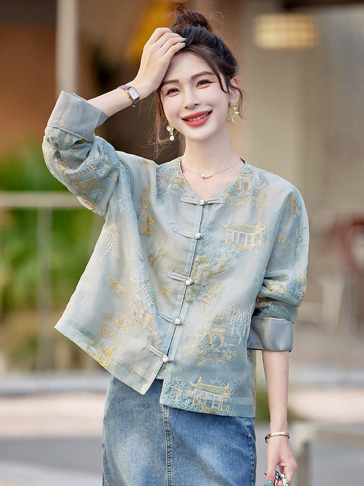 新中式外套女夏2025小个子新款百搭刺绣唐装薄外套防晒衣上衣,女装短外套,韩蜜菓
