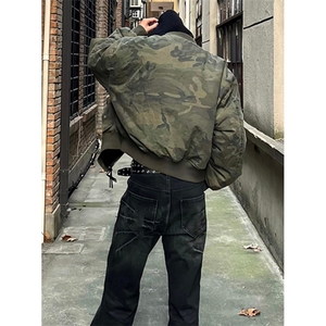 迷彩棉服男款冬季ma1飞行员夹克连帽假两件棒球服外套 MG01图片