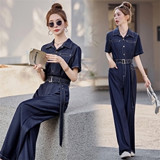 牛仔连衣裤女2025夏季新款显瘦连身裤减龄大方得体连体阔腿裤，女装连体裤，印象茜